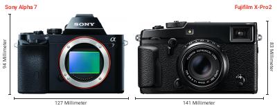 Größenvergleich: Sony Alpha 7 vs. Fujifilm X-Pro2 Größenvergleich: Sony Alpha 7 vs. Fujifilm X-Pro2