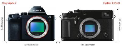 Größenvergleich: Sony Alpha 7 vs. Fujifilm X-Pro3