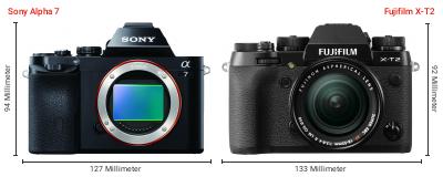 Größenvergleich: Sony Alpha 7 vs. Fujifilm X-T2 Größenvergleich: Sony Alpha 7 vs. Fujifilm X-T2