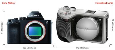 Größenvergleich: Sony Alpha 7 vs. Hasselblad Lunar Größenvergleich: Sony Alpha 7 vs. Hasselblad Lunar