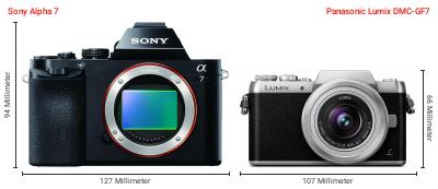 Größenvergleich: Sony Alpha 7 vs. Panasonic Lumix DMC-GF7