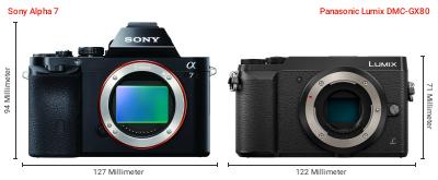Größenvergleich: Sony Alpha 7 vs. Panasonic Lumix DMC-GX80 Größenvergleich: Sony Alpha 7 vs. Panasonic Lumix DMC-GX80