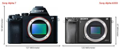 Größenvergleich: Sony Alpha 7 vs. Sony Alpha 6000 Größenvergleich: Sony Alpha 7 vs. Sony Alpha 6000