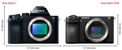 Größenvergleich: Sony Alpha 7 vs. Sony Alpha 6700 Größenvergleich: Sony Alpha 7 vs. Sony Alpha 6700