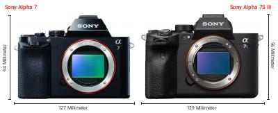 Größenvergleich: Sony Alpha 7 vs. Sony Alpha 7S III Größenvergleich: Sony Alpha 7 vs. Sony Alpha 7S III