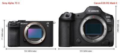 Größenvergleich: Sony Alpha 7C II vs. Canon EOS R5 Mark II Größenvergleich: Sony Alpha 7C II vs. Canon EOS R5 Mark II