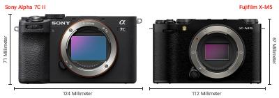 Größenvergleich: Sony Alpha 7C II vs. Fujifilm X-M5 Größenvergleich: Sony Alpha 7C II vs. Fujifilm X-M5