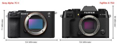 Größenvergleich: Sony Alpha 7C II vs. Fujifilm X-T50 Größenvergleich: Sony Alpha 7C II vs. Fujifilm X-T50