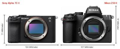 Größenvergleich: Sony Alpha 7C II vs. Nikon Z50 II Größenvergleich: Sony Alpha 7C II vs. Nikon Z50 II