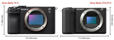 Größenvergleich: Sony Alpha 7C II vs. Sony Alpha ZV-E10 II Größenvergleich: Sony Alpha 7C II vs. Sony Alpha ZV-E10 II