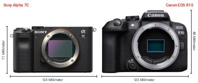 Größenvergleich: Sony Alpha 7C vs. Canon EOS R10 Größenvergleich: Sony Alpha 7C vs. Canon EOS R10