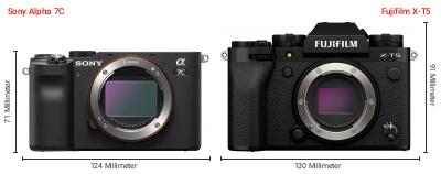 Größenvergleich: Sony Alpha 7C vs. Fujifilm X-T5 Größenvergleich: Sony Alpha 7C vs. Fujifilm X-T5