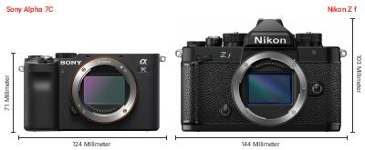 Größenvergleich: Sony Alpha 7C vs. Nikon Z f