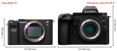 Größenvergleich: Sony Alpha 7C vs. Panasonic Lumix DC-G9 II Größenvergleich: Sony Alpha 7C vs. Panasonic Lumix DC-G9 II