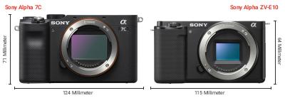 Größenvergleich: Sony Alpha 7C vs. Sony Alpha ZV-E10 Größenvergleich: Sony Alpha 7C vs. Sony Alpha ZV-E10