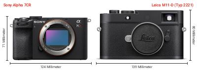Größenvergleich: Sony Alpha 7CR vs. Leica M11-D (Typ 2221) Größenvergleich: Sony Alpha 7CR vs. Leica M11-D (Typ 2221)