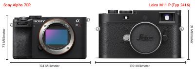 Größenvergleich: Sony Alpha 7CR vs. Leica M11 P (Typ 2416) Größenvergleich: Sony Alpha 7CR vs. Leica M11 P (Typ 2416)