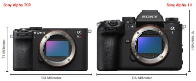 Größenvergleich: Sony Alpha 7CR vs. Sony Alpha 1 II Größenvergleich: Sony Alpha 7CR vs. Sony Alpha 1 II