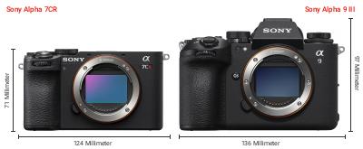 Größenvergleich: Sony Alpha 7CR vs. Sony Alpha 9 III Größenvergleich: Sony Alpha 7CR vs. Sony Alpha 9 III