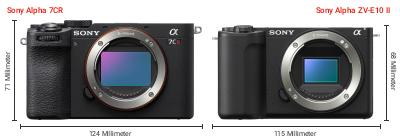 Größenvergleich: Sony Alpha 7CR vs. Sony Alpha ZV-E10 II Größenvergleich: Sony Alpha 7CR vs. Sony Alpha ZV-E10 II