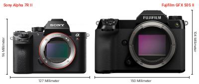 Größenvergleich: Sony Alpha 7R II vs. Fujifilm GFX 50S II Größenvergleich: Sony Alpha 7R II vs. Fujifilm GFX 50S II