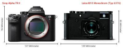 Größenvergleich: Sony Alpha 7R II vs. Leica M10 Monochrom (Typ 6376)