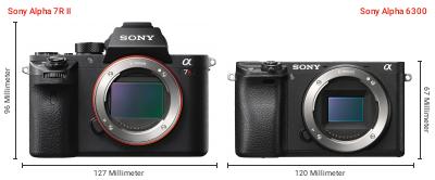 Größenvergleich: Sony Alpha 7R II vs. Sony Alpha 6300 Größenvergleich: Sony Alpha 7R II vs. Sony Alpha 6300