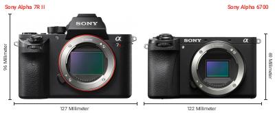 Größenvergleich: Sony Alpha 7R II vs. Sony Alpha 6700 Größenvergleich: Sony Alpha 7R II vs. Sony Alpha 6700