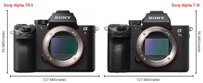 Größenvergleich: Sony Alpha 7R II vs. Sony Alpha 7 III Größenvergleich: Sony Alpha 7R II vs. Sony Alpha 7 III