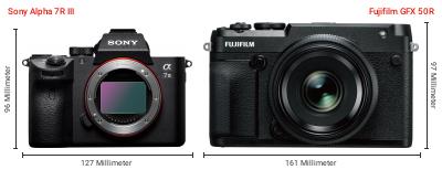 Größenvergleich: Sony Alpha 7R III vs. Fujifilm GFX 50R