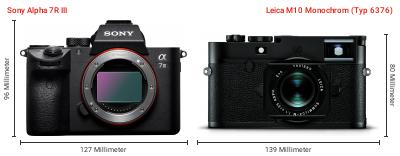 Größenvergleich: Sony Alpha 7R III vs. Leica M10 Monochrom (Typ 6376) Größenvergleich: Sony Alpha 7R III vs. Leica M10 Monochrom (Typ 6376)