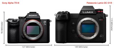 Größenvergleich: Sony Alpha 7R III vs. Panasonic Lumix DC-S1R Größenvergleich: Sony Alpha 7R III vs. Panasonic Lumix DC-S1R