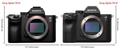 Größenvergleich: Sony Alpha 7R III vs. Sony Alpha 7R IV Größenvergleich: Sony Alpha 7R III vs. Sony Alpha 7R IV