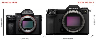 Größenvergleich: Sony Alpha 7R IIIA vs. Fujifilm GFX 50S II Größenvergleich: Sony Alpha 7R IIIA vs. Fujifilm GFX 50S II
