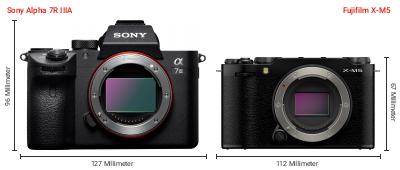 Größenvergleich: Sony Alpha 7R IIIA vs. Fujifilm X-M5