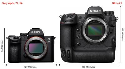 Größenvergleich: Sony Alpha 7R IIIA vs. Nikon Z9