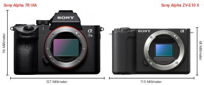 Größenvergleich: Sony Alpha 7R IIIA vs. Sony Alpha ZV-E10 II Größenvergleich: Sony Alpha 7R IIIA vs. Sony Alpha ZV-E10 II