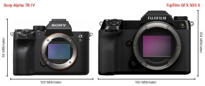 Größenvergleich: Sony Alpha 7R IV vs. Fujifilm GFX 50S II Größenvergleich: Sony Alpha 7R IV vs. Fujifilm GFX 50S II