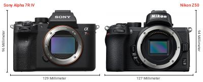 Größenvergleich: Sony Alpha 7R IV vs. Nikon Z50 Größenvergleich: Sony Alpha 7R IV vs. Nikon Z50