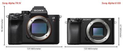 Größenvergleich: Sony Alpha 7R IV vs. Sony Alpha 6100 Größenvergleich: Sony Alpha 7R IV vs. Sony Alpha 6100