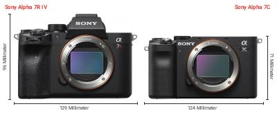 Größenvergleich: Sony Alpha 7R IV vs. Sony Alpha 7C Größenvergleich: Sony Alpha 7R IV vs. Sony Alpha 7C