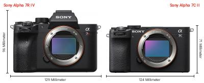 Größenvergleich: Sony Alpha 7R IV vs. Sony Alpha 7C II Größenvergleich: Sony Alpha 7R IV vs. Sony Alpha 7C II