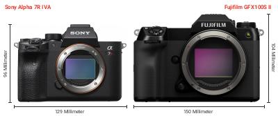 Größenvergleich: Sony Alpha 7R IVA vs. Fujifilm GFX100S II Größenvergleich: Sony Alpha 7R IVA vs. Fujifilm GFX100S II