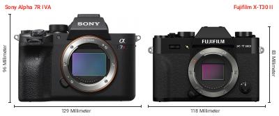 Größenvergleich: Sony Alpha 7R IVA vs. Fujifilm X-T30 II Größenvergleich: Sony Alpha 7R IVA vs. Fujifilm X-T30 II