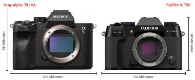 Größenvergleich: Sony Alpha 7R IVA vs. Fujifilm X-T50 Größenvergleich: Sony Alpha 7R IVA vs. Fujifilm X-T50