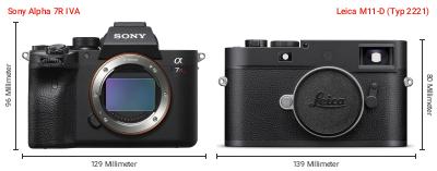 Größenvergleich: Sony Alpha 7R IVA vs. Leica M11-D (Typ 2221) Größenvergleich: Sony Alpha 7R IVA vs. Leica M11-D (Typ 2221)