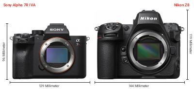 Größenvergleich: Sony Alpha 7R IVA vs. Nikon Z8 Größenvergleich: Sony Alpha 7R IVA vs. Nikon Z8