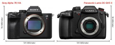 Größenvergleich: Sony Alpha 7R IVA vs. Panasonic Lumix DC-GH5 II Größenvergleich: Sony Alpha 7R IVA vs. Panasonic Lumix DC-GH5 II