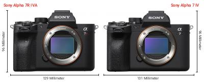 Größenvergleich: Sony Alpha 7R IVA vs. Sony Alpha 7 IV Größenvergleich: Sony Alpha 7R IVA vs. Sony Alpha 7 IV