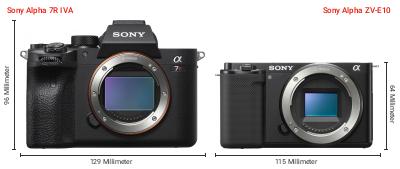 Größenvergleich: Sony Alpha 7R IVA vs. Sony Alpha ZV-E10 Größenvergleich: Sony Alpha 7R IVA vs. Sony Alpha ZV-E10